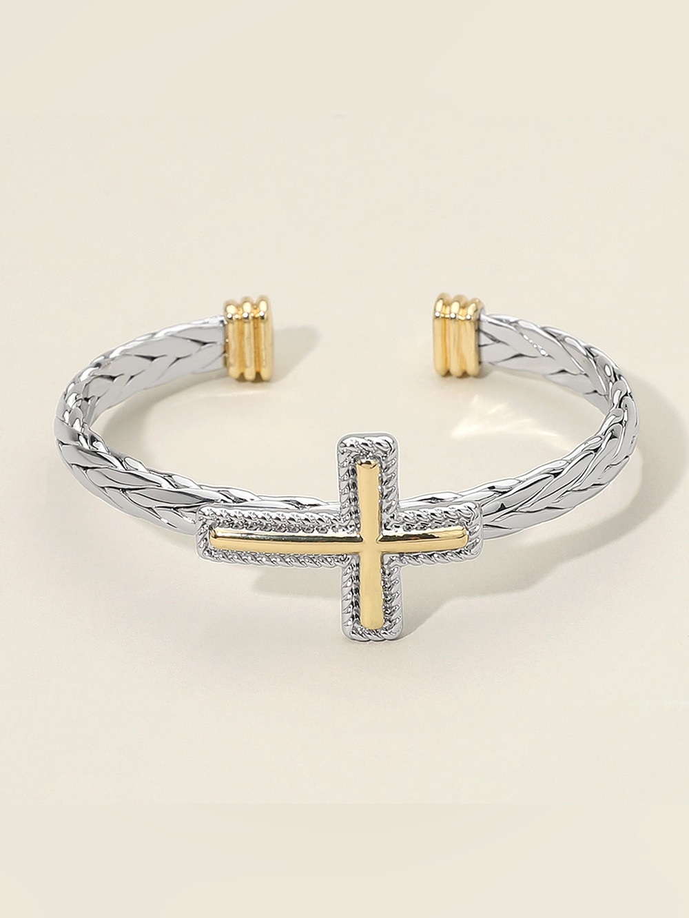 14K Gold Plated CZ Stone Paved Circular Centerpiece Dual Chain Magnetic Bracelet